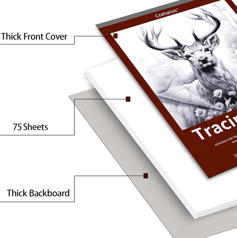 Crehatos 9" x 12" Tracing Paper, Translucent Tracing Pad, 75 Sheets 38lb/60gsm Vellum Art Paper - Image 5